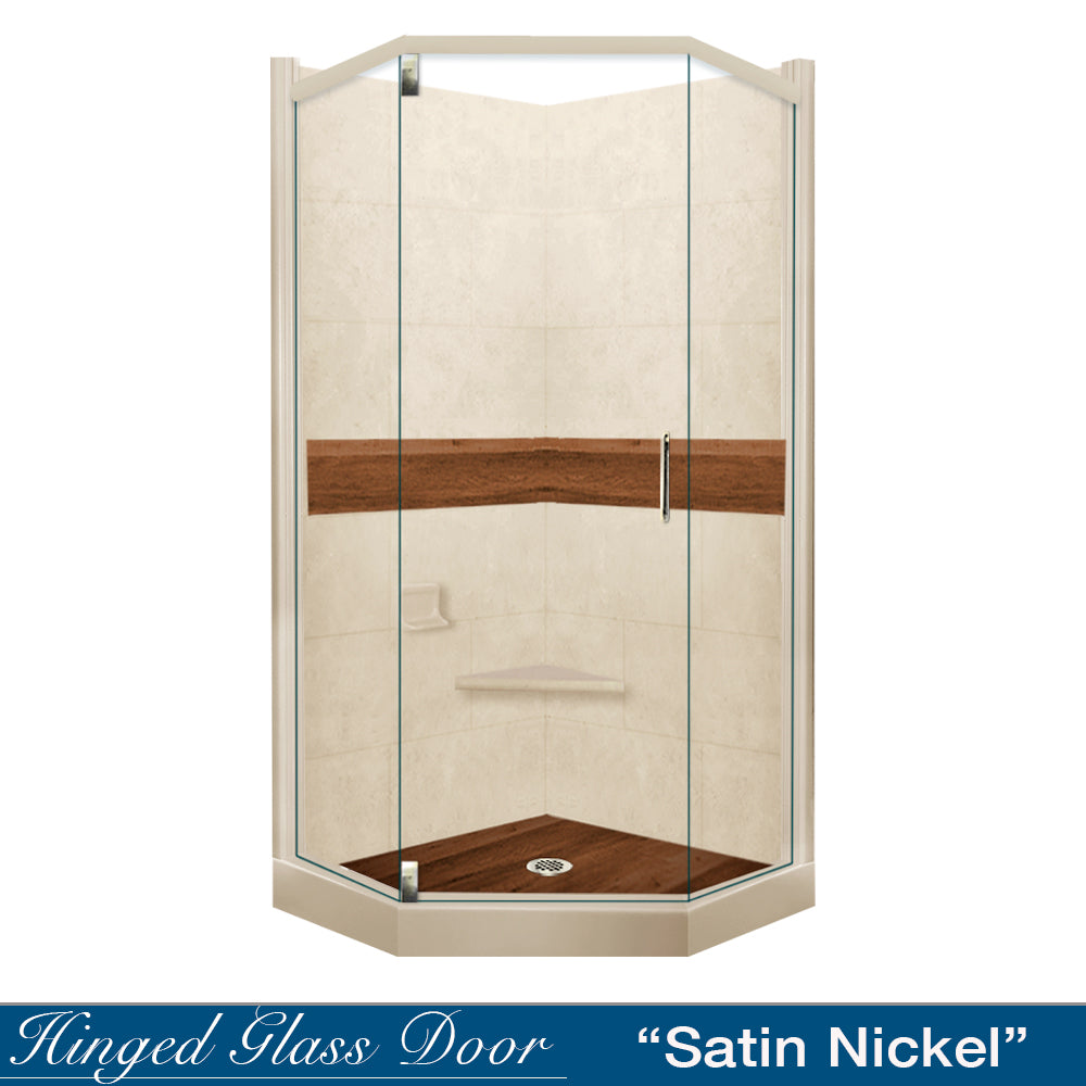 Neo-Angle Desert Sand Sistine Stone & Burnt Oak Wood Accent ("DIY Shower Remodel Kit")