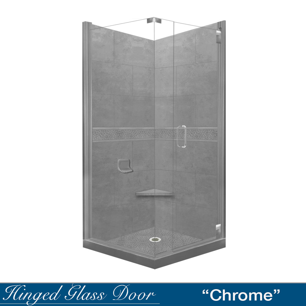 Corner Wet Cement Sistine Stone & Pebble Stone Accent Shower Remodel Kit