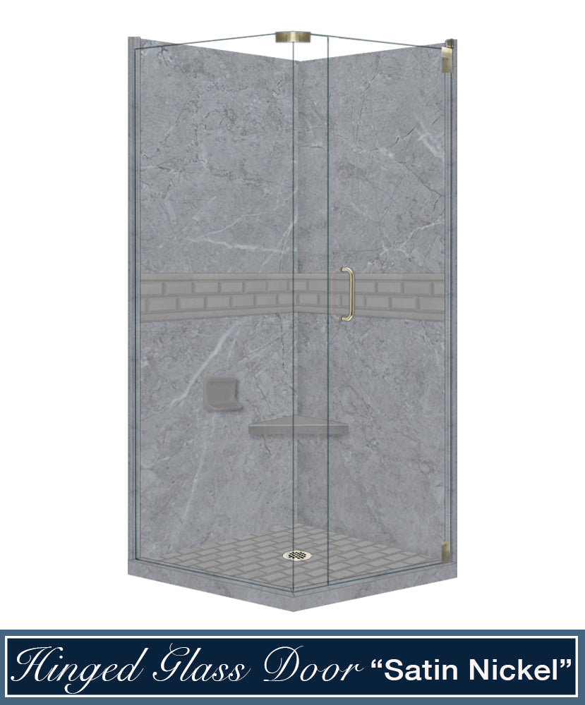 Corner Grio Medici Marble & Subway Stone Accent Shower Remodel Kit