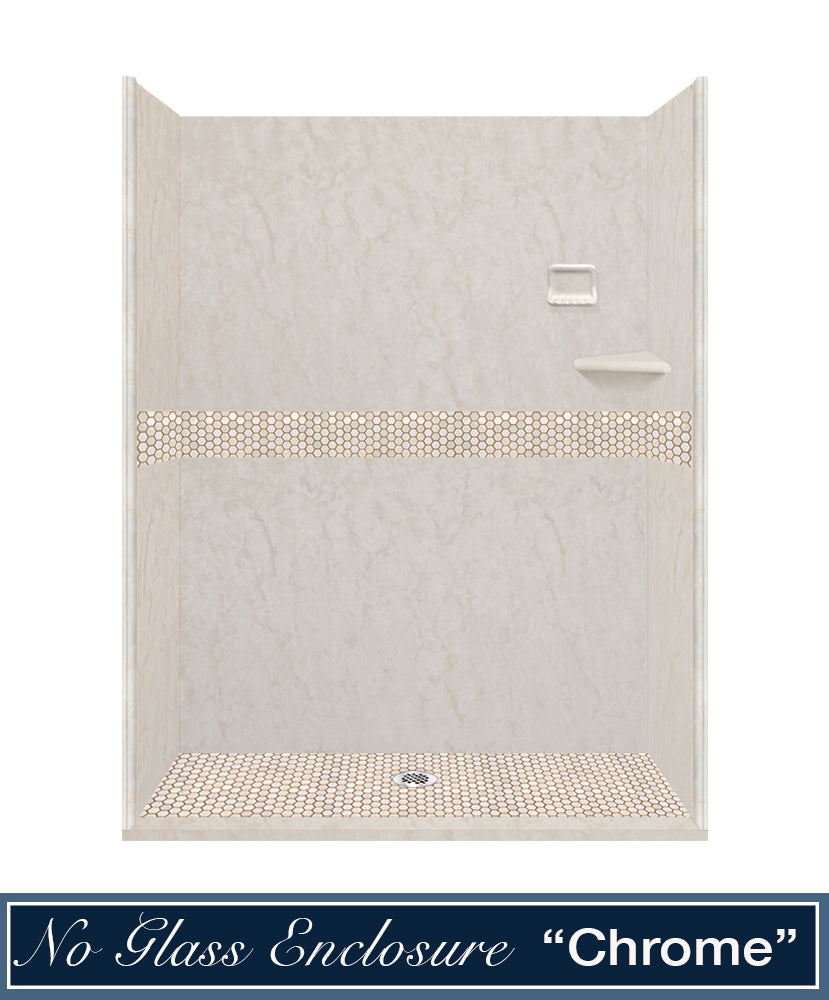 60" Alcove Rafe Medici Marble & Honey Hex Mosaic Accent ("DIY Shower Remodel Kit")