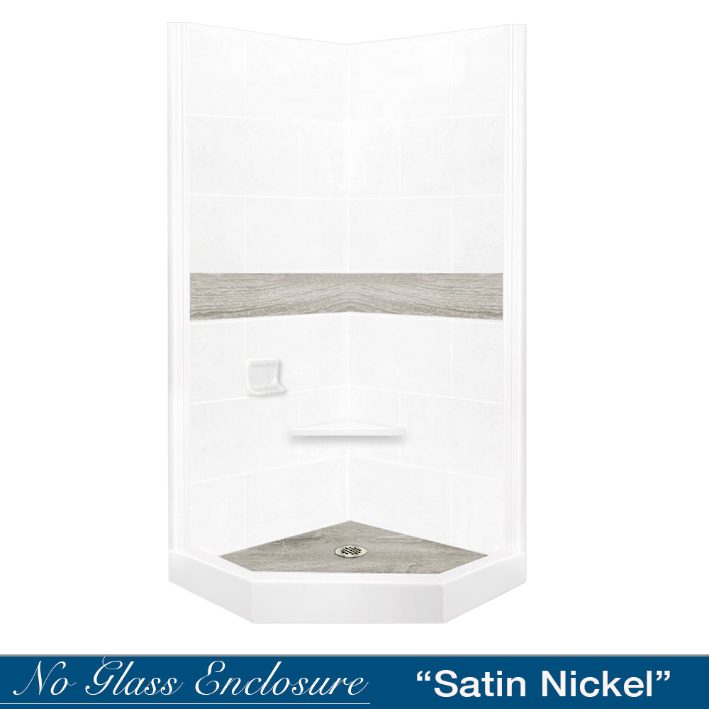 Neo-Angle Natural Buff Sistine Stone & Sterling Oak Wood Accent ("DIY Shower Remodel Kit")