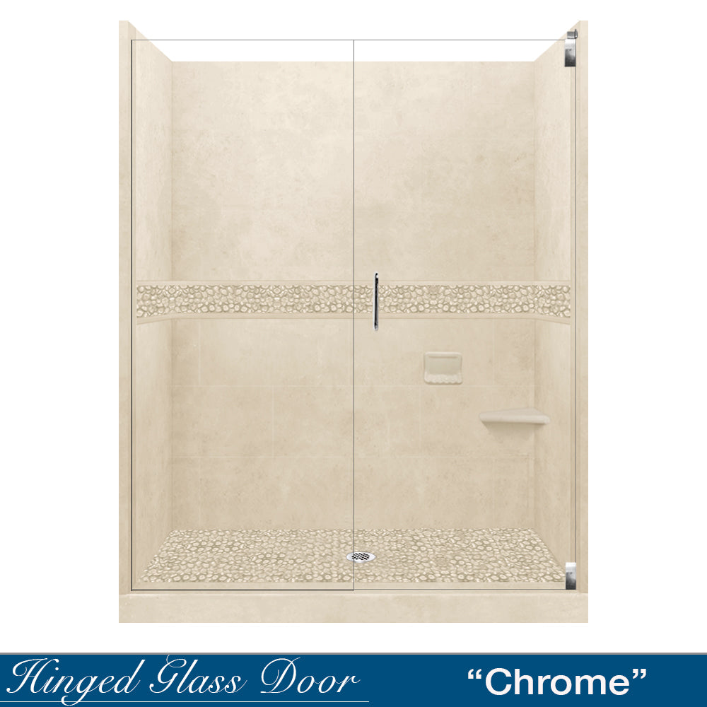 60" Alcove Desert Sand Sistine Stone & Pebble Stone Accent Shower Remodel Kit