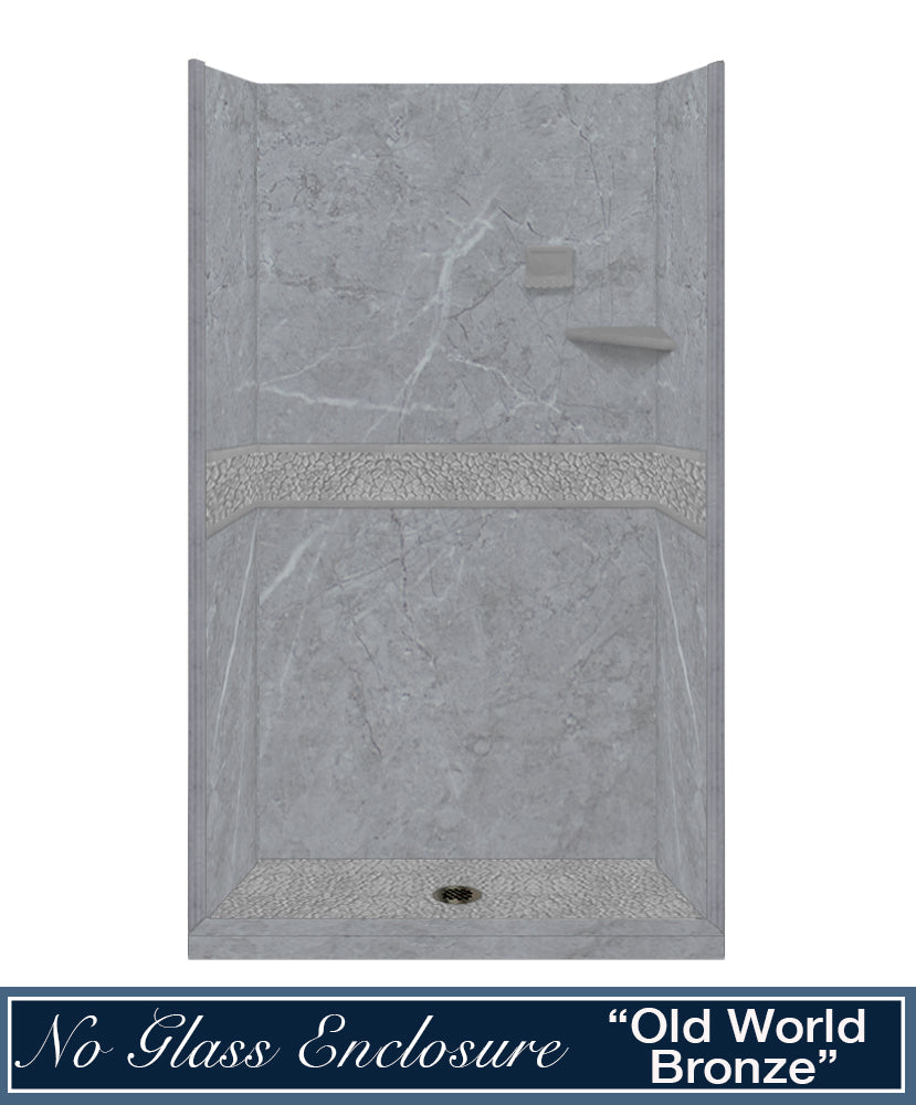 60" Alcove Grio Medici Marble & Pebble Stone Accent ("DIY Shower Remodel Kit")