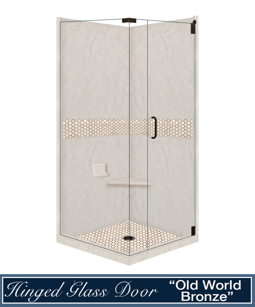 Rafe Marble Honey Hex Mosaic Corner Shower Enclosure Kit