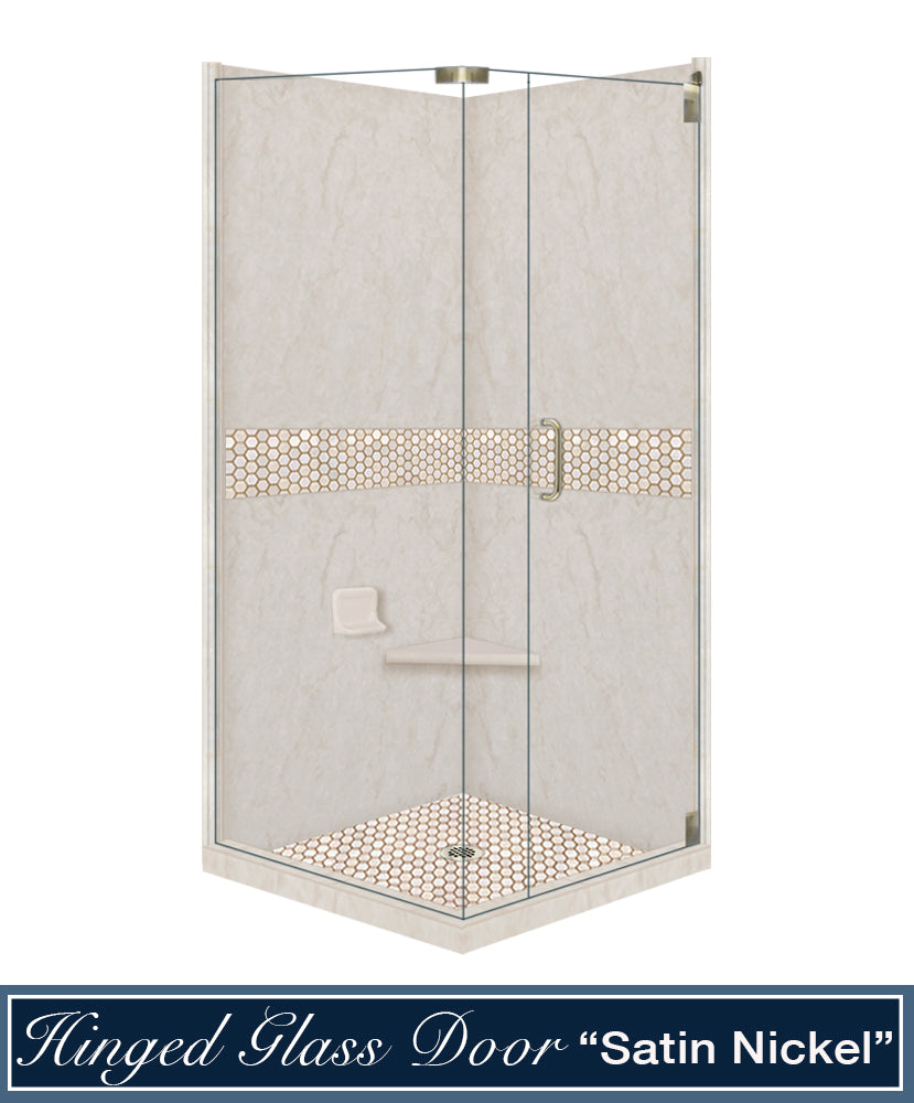 Rafe Marble Honey Hex Mosaic Corner Shower Enclosure Kit