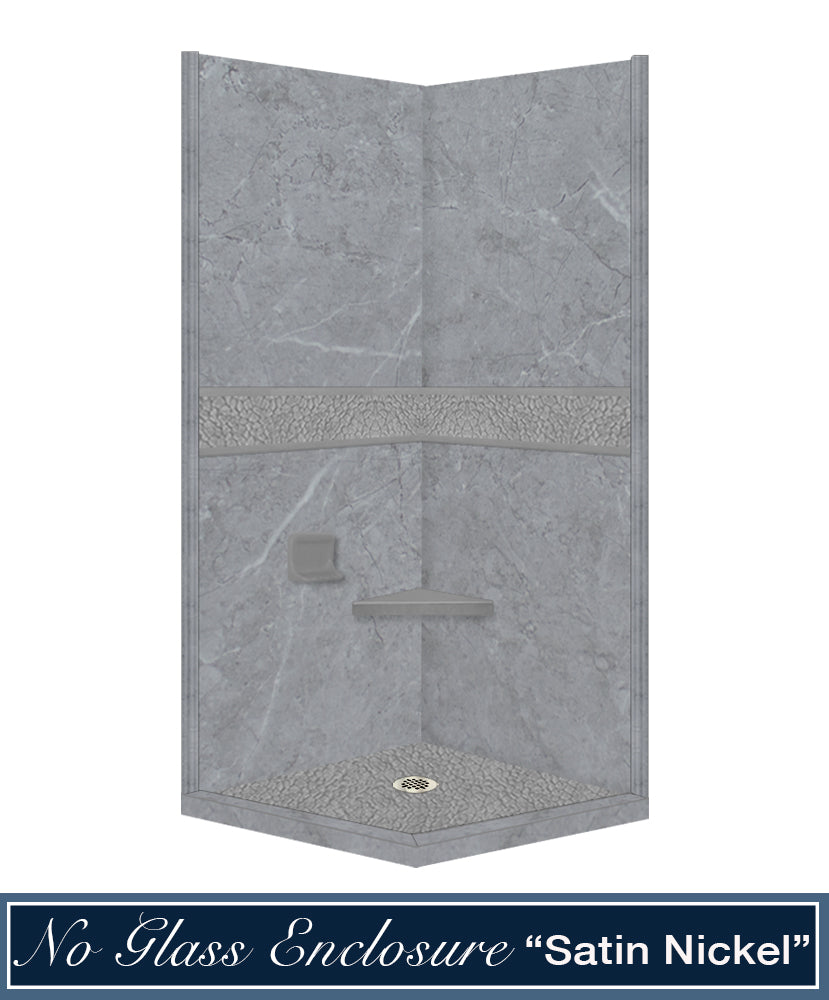 Corner Grio Medici Marble & Pebble Stone Accent Shower Remodel Kit