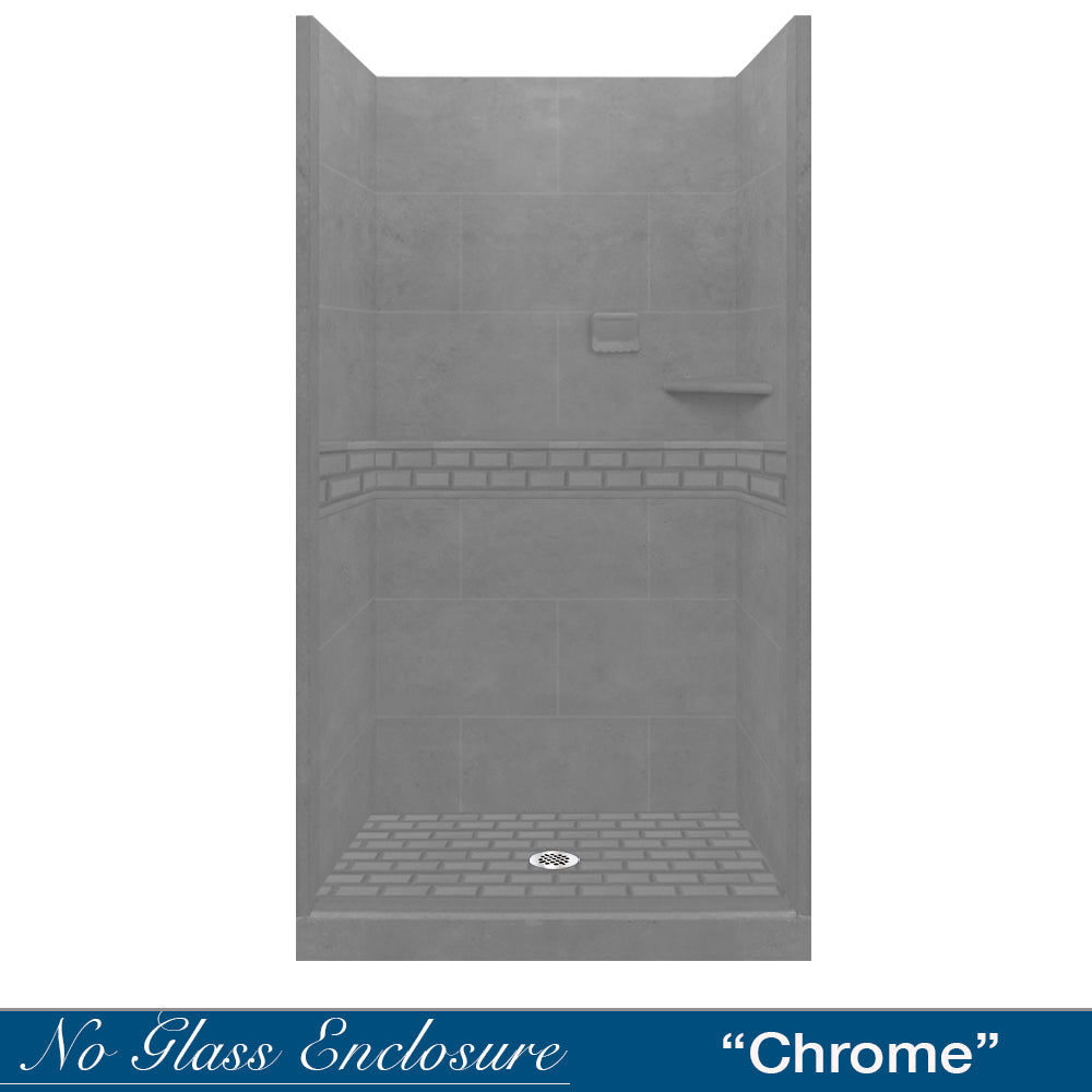 Alcove Wet Cement Sistine Stone & Subway Stone Accent Shower Remodel Kit