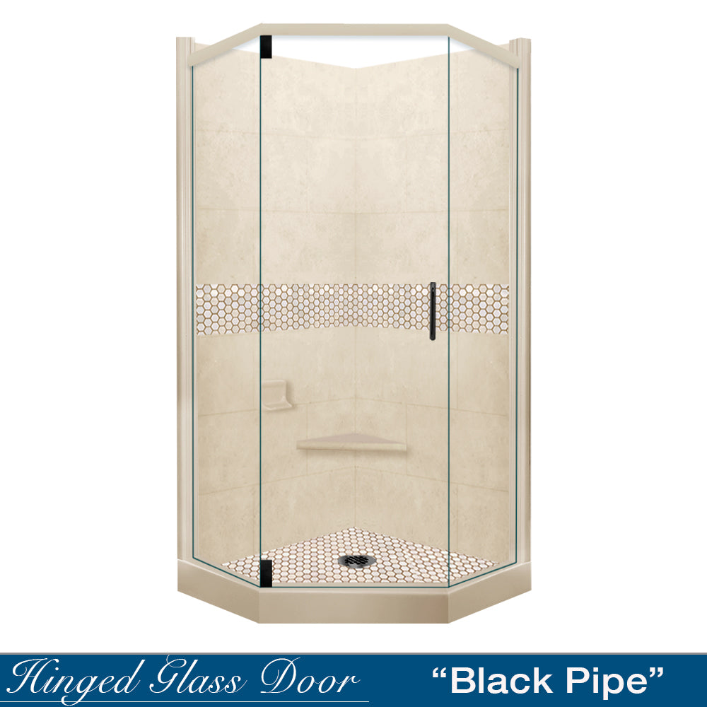 Neo-Angle Desert Sand Sistine Stone & Honey Hex Mosaic Accent Shower Remodel Kit