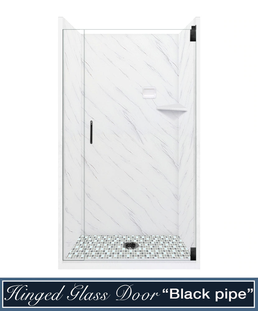 60" Alcove Carrara Medici Marble & Del Mar Mosaic Accent Shower Remodel Kit