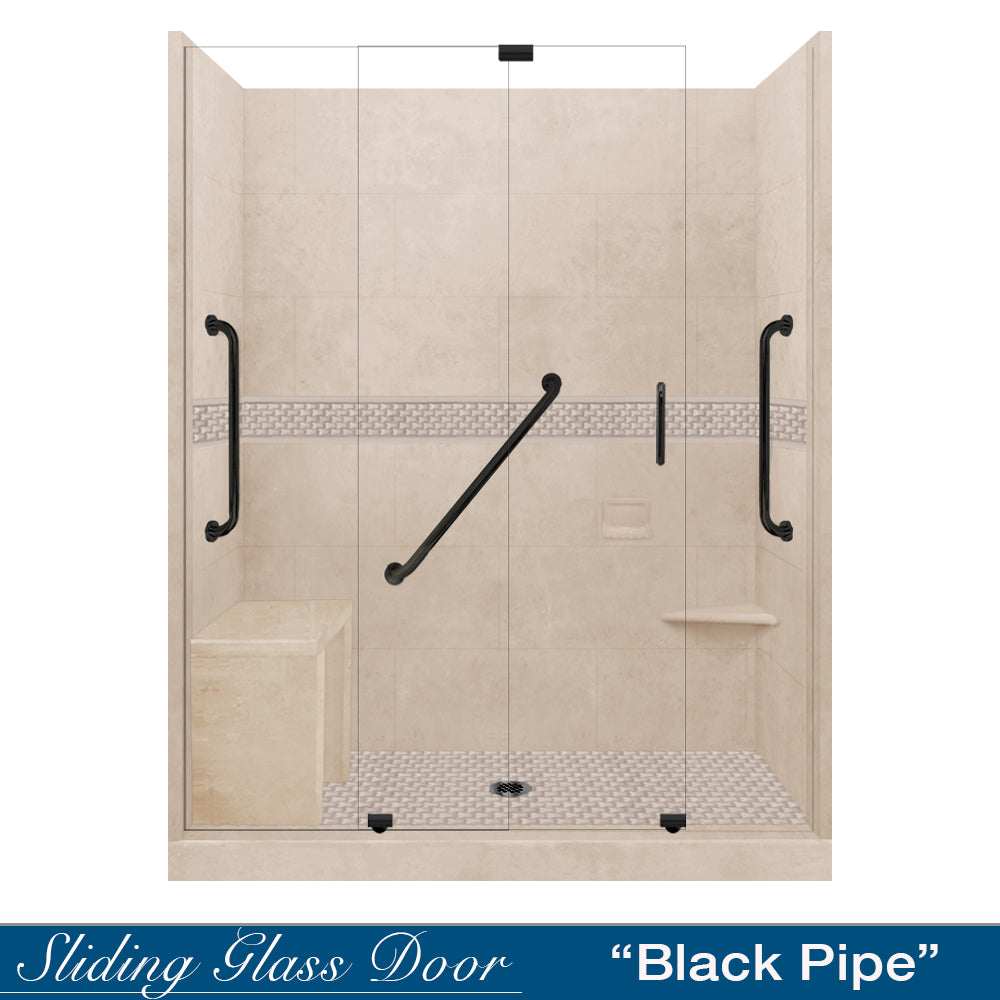 Freedom 60" Alcove Brown Sugar Sistine Stone & Jewel Stone Accent ("DIY Shower Remodel Kit")