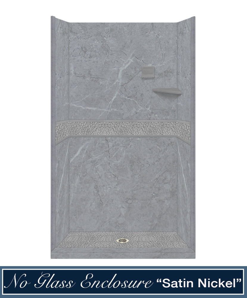 60" Alcove Grio Medici Marble & Pebble Stone Accent ("DIY Shower Remodel Kit")