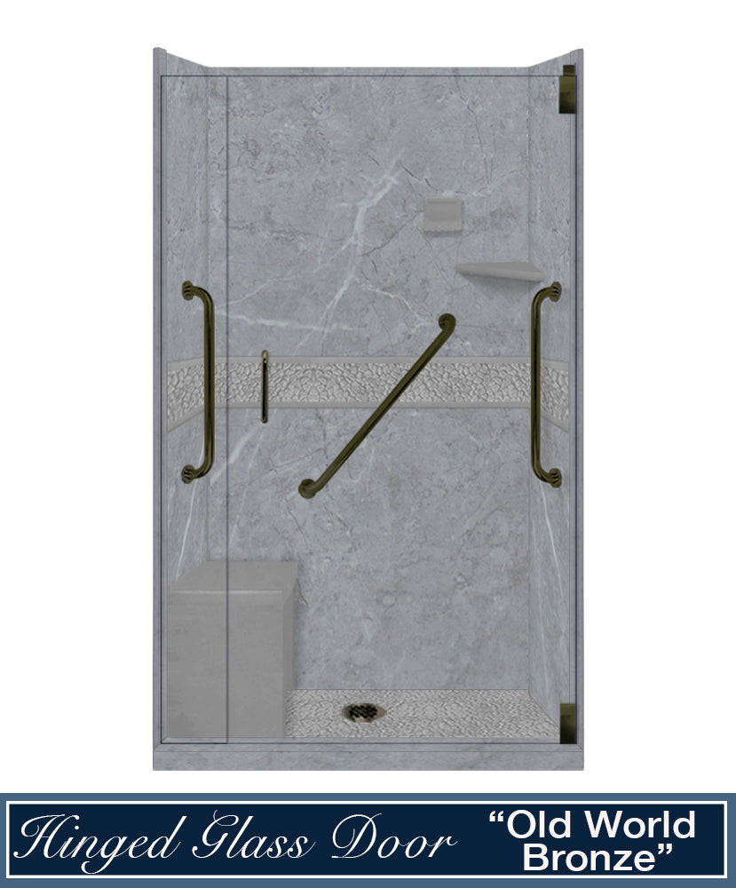 Freedom 60" Alcove Grio Medici Marble & Pebble Stone Accent Shower Remodel Kit