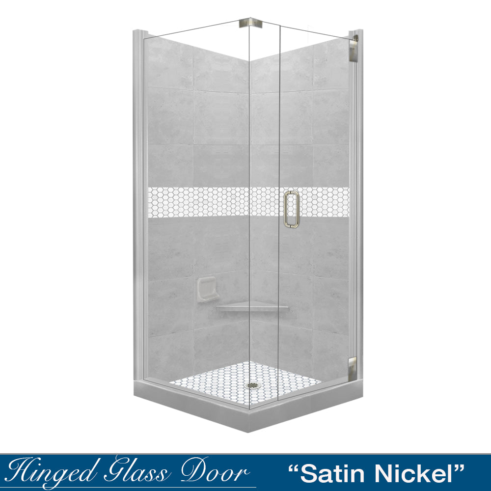 Corner Portland Cement Sistine Stone & Pearl Hex Mosaic Accent Shower Remodel Kit