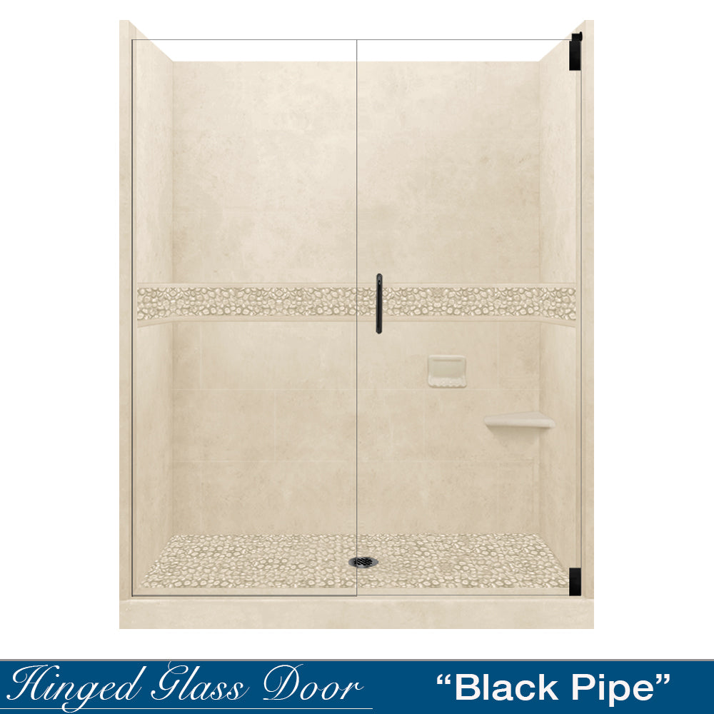 60" Alcove Desert Sand Sistine Stone & Pebble Stone Accent Shower Remodel Kit