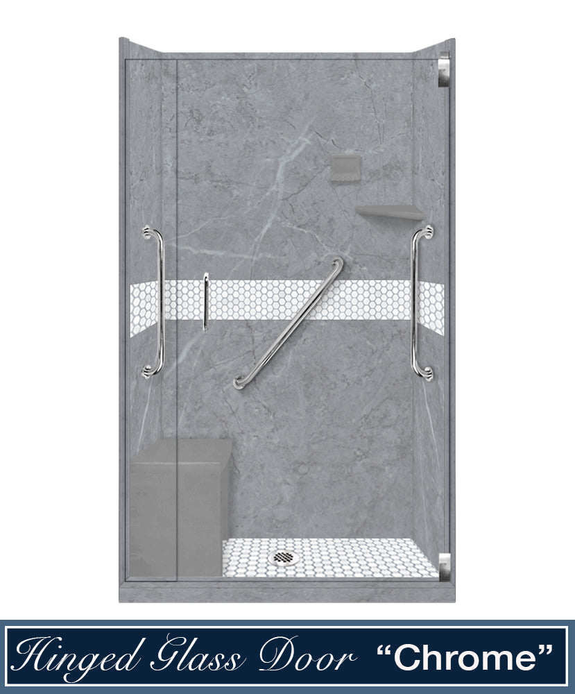 Freedom 60" Alcove Grio Medici Marble & Pearl Hex Mosaic Accent Shower Remodel Kit