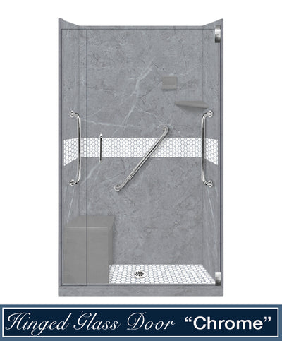 Freedom Grio Marble Pearl Hex Mosaic Alcove Shower Enclosure Kit