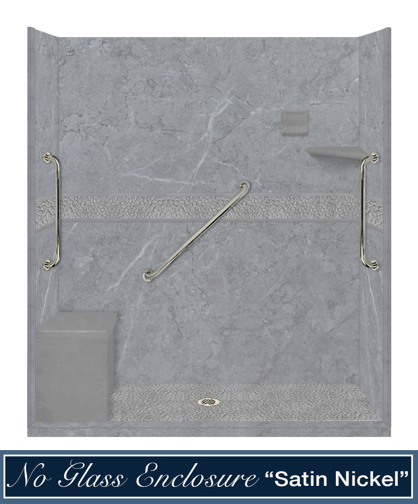 Freedom 60" Alcove Grio Medici Marble & Pebble Stone Accent Shower Remodel Kit
