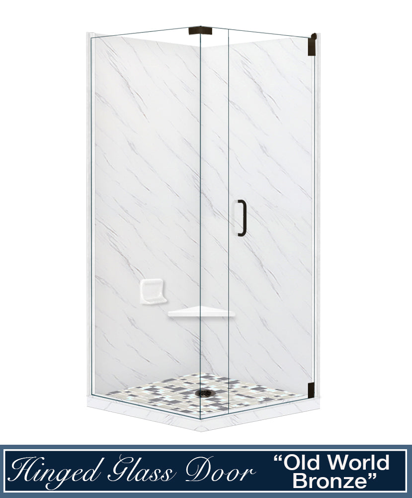 Carrara Marble Newport Mosaic Corner Shower Enclosure Kit