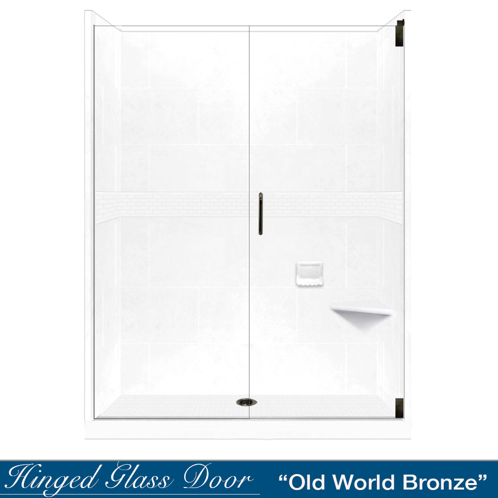 60" Alcove Natural Buff Sistine Stone & Classic Stone Accent ("DIY Shower Remodel Kit")