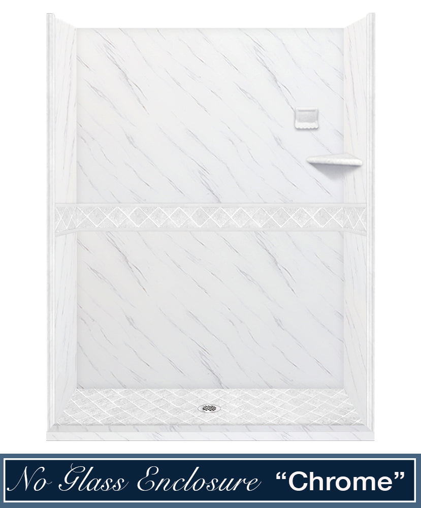 60" Alcove Carrara Medici Marble & Diamond Stone Accent ("DIY Shower Remodel Kit")