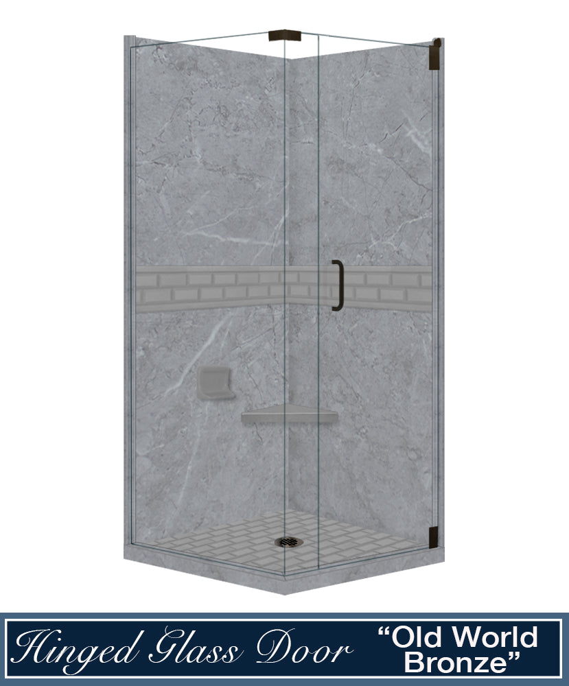 Corner Grio Medici Marble & Subway Stone Accent Shower Remodel Kit