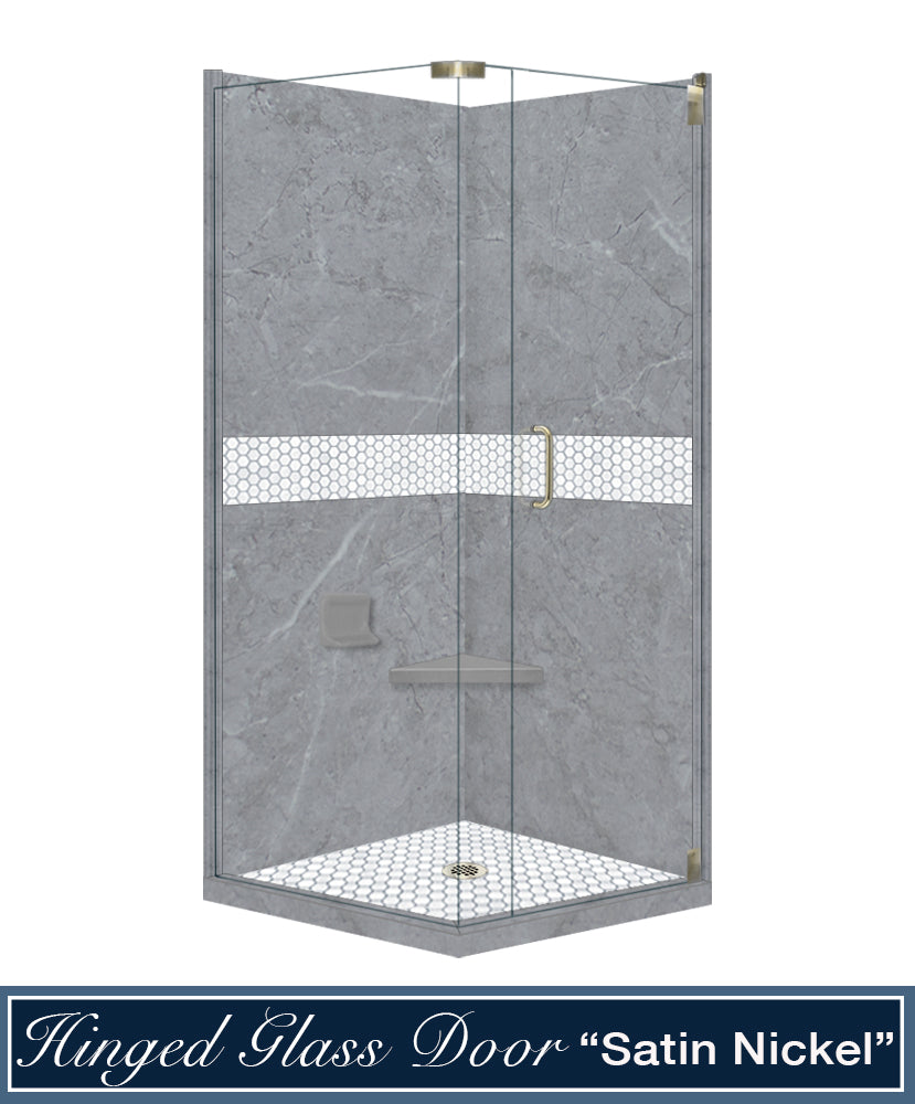 Corner Grio Medici Marble & Pearl Mosaic Accent Shower Remodel Kit