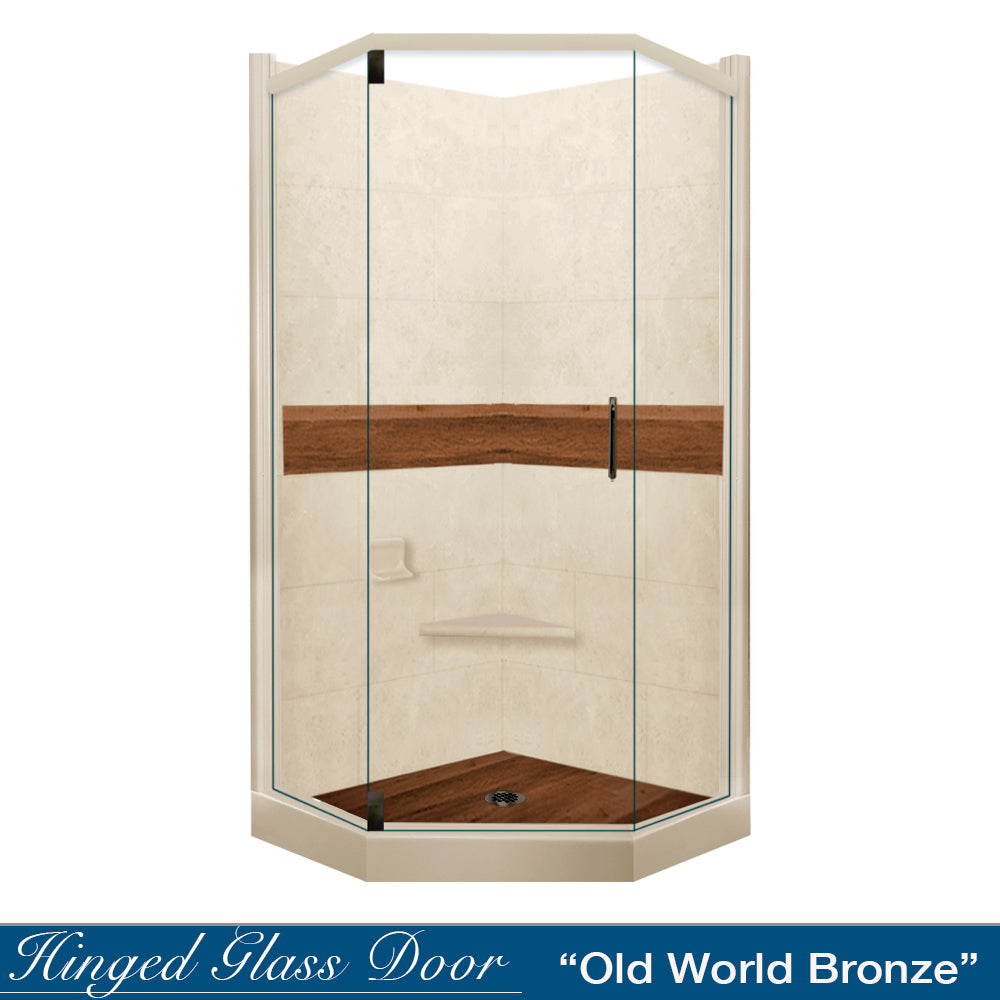 Neo-Angle Desert Sand Sistine Stone & Burnt Oak Wood Accent ("DIY Shower Remodel Kit")