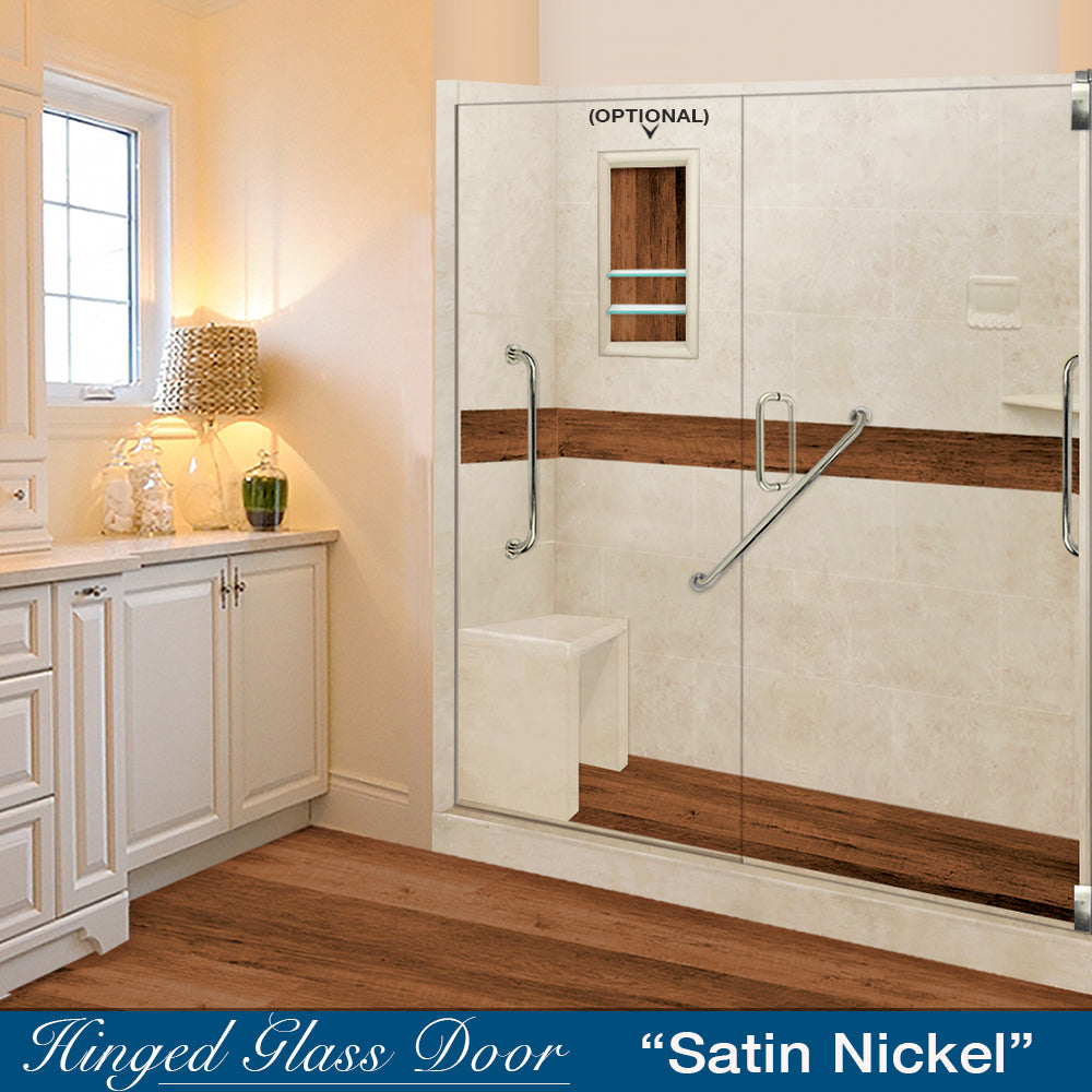 Freedom 60" Alcove Desert Sand Sistine Stone & Burnt Oak Wood Accent ("DIY Shower Remodel Kit")