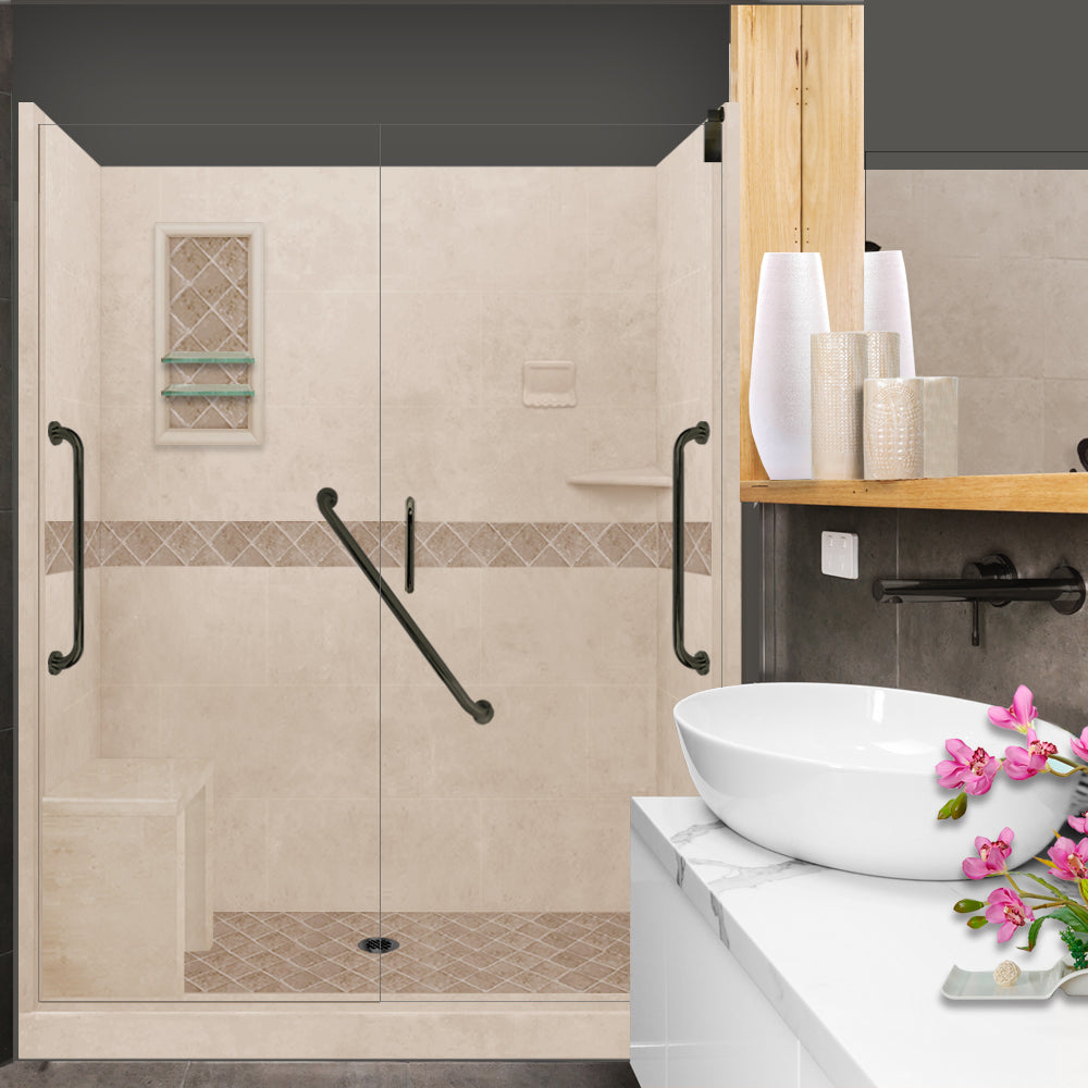 Freedom 60" Alcove Brown Sugar Sistine Stone & Diamond Stone Accent ("DIY Shower Remodel Kit")