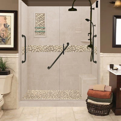 Freedom Standard Roma Mosaic Brown Sugar 60" Alcove Shower Kit  testing shower - American Bath Factory