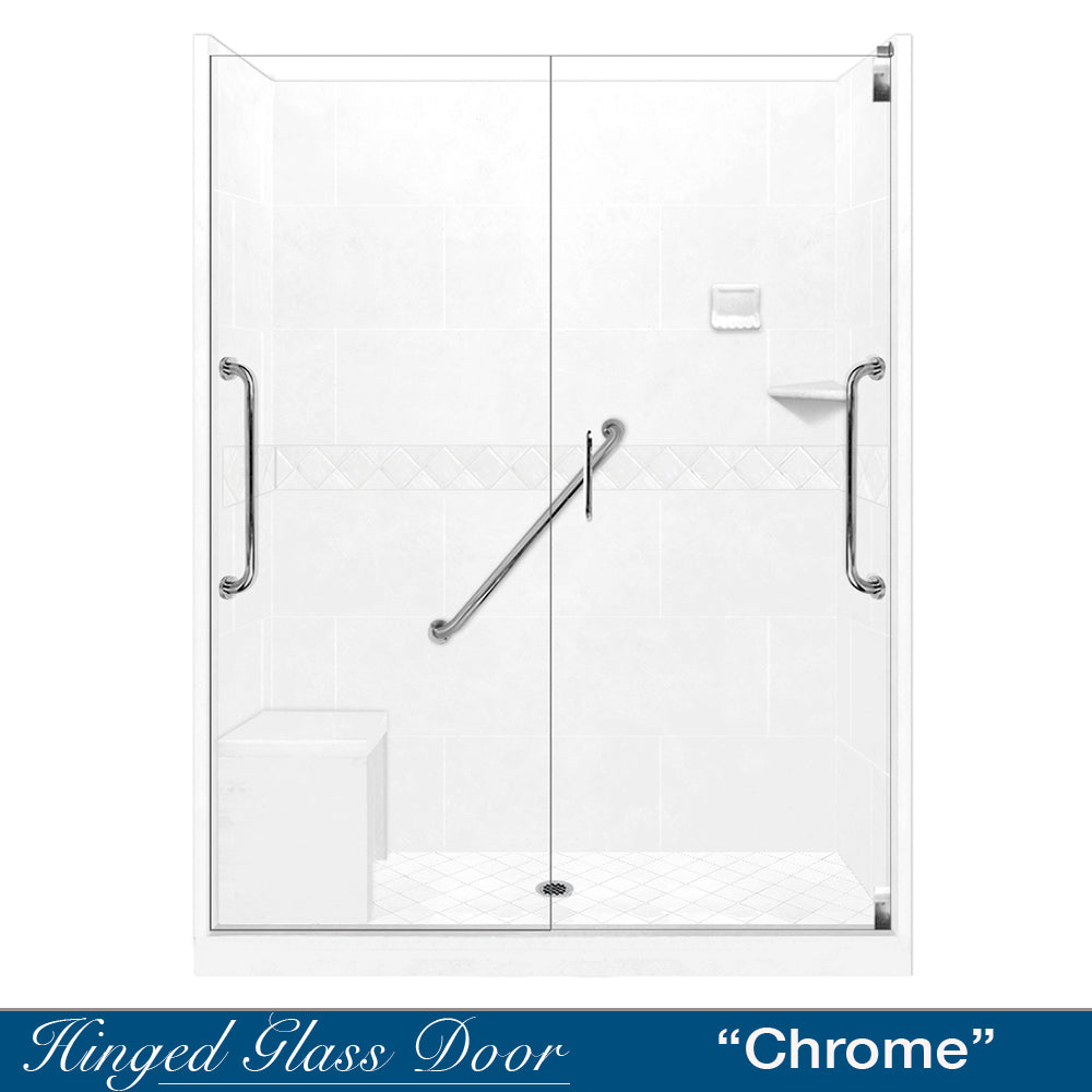 Freedom Standard Diamond Natural Buff 60" Alcove Shower Kit  testing shower - American Bath Factory