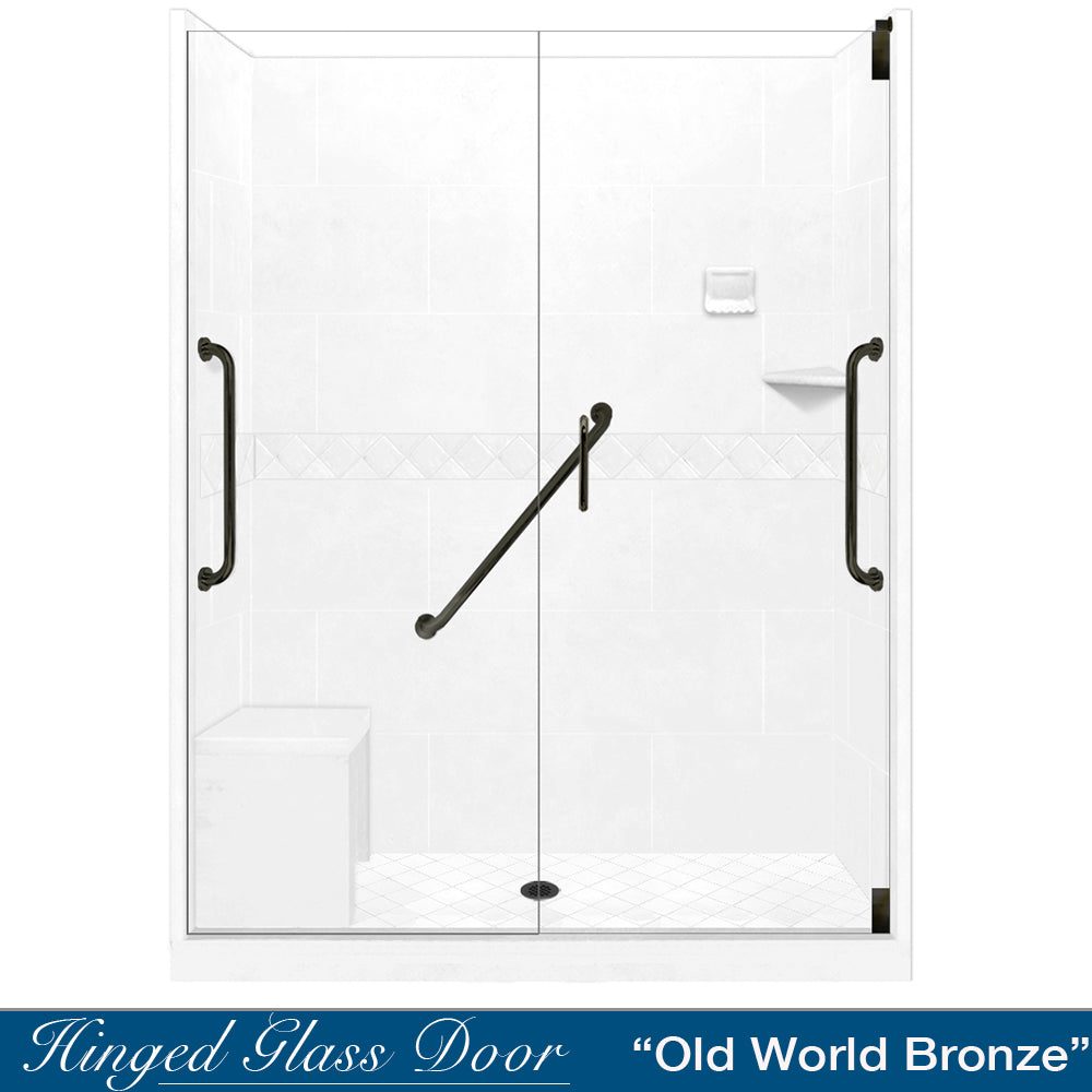 Freedom Standard Diamond Natural Buff 60" Alcove Shower Kit  testing shower - American Bath Factory