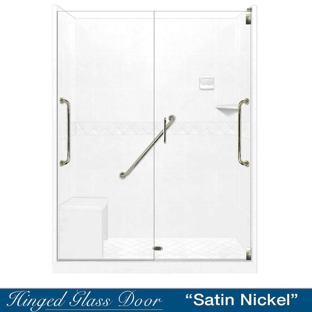 Freedom Standard Diamond Natural Buff 60" Alcove Shower Kit  testing shower - American Bath Factory