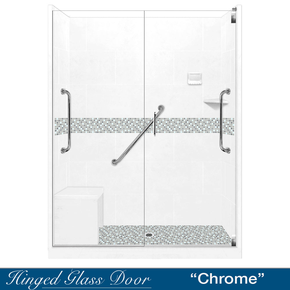 Freedom Standard Del Mar Mosaic Natural Buff 60" Alcove Shower Kit  testing shower - American Bath Factory