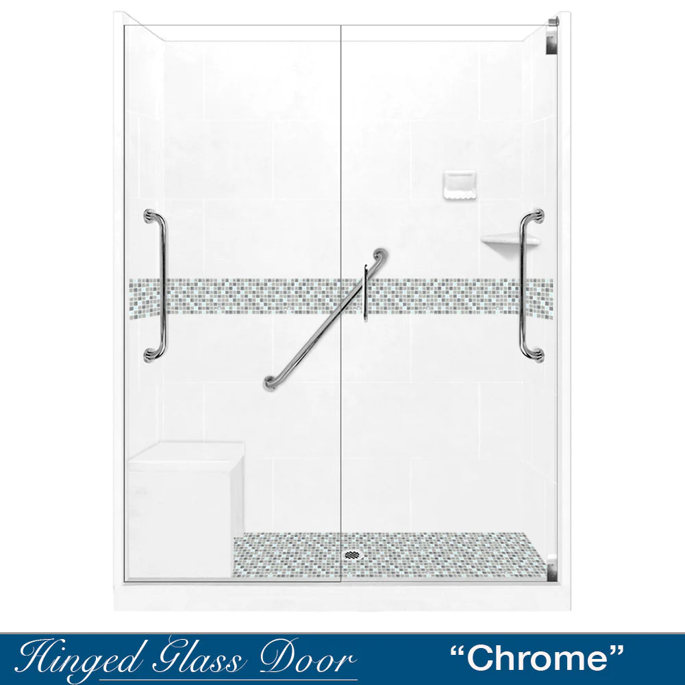 SPECIAL-Del Mar Mosaic Natural Buff 60" Alcove Stone Shower Kit (FREE F92SP FAUCET)