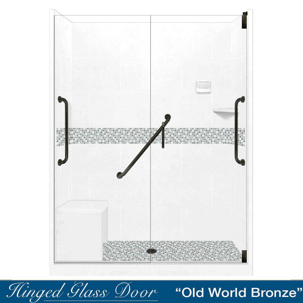 Freedom Standard Del Mar Mosaic Natural Buff 60" Alcove Shower Kit  testing shower - American Bath Factory