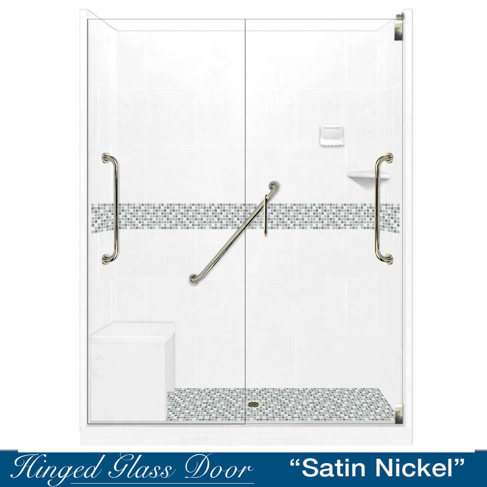Freedom Standard Del Mar Mosaic Natural Buff 60" Alcove Shower Kit  testing shower - American Bath Factory
