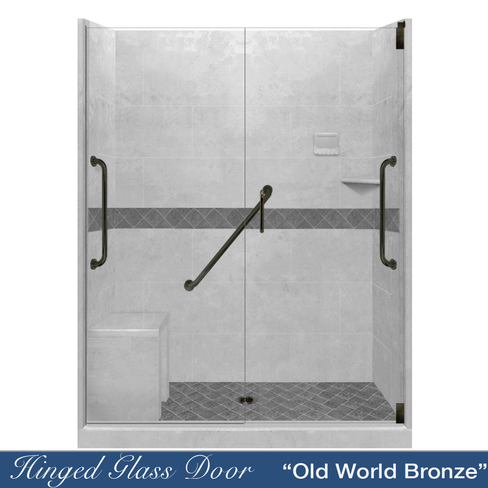 Freedom Standard Diamond Portland Cement 60" Alcove Shower Kit  testing shower - American Bath Factory