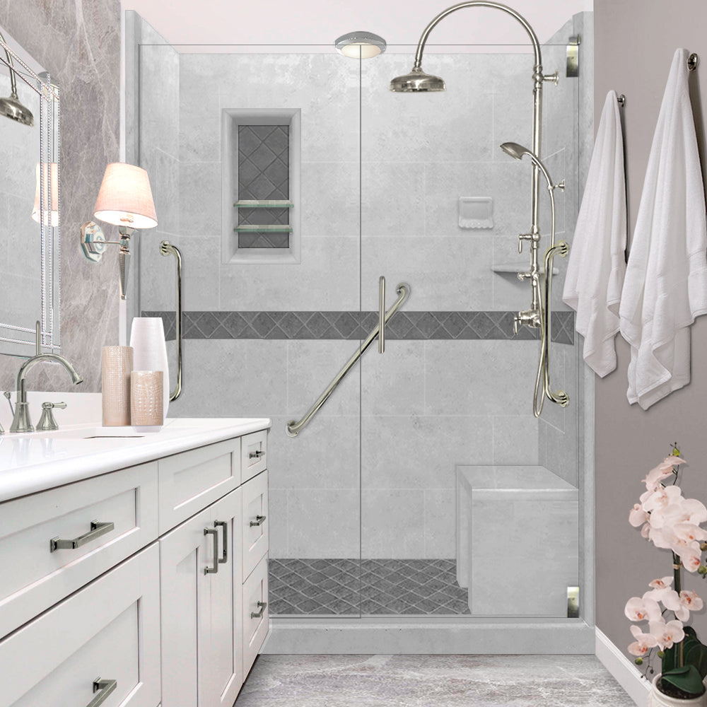 Freedom Standard Diamond Portland Cement 60" Alcove Shower Kit  testing shower - American Bath Factory