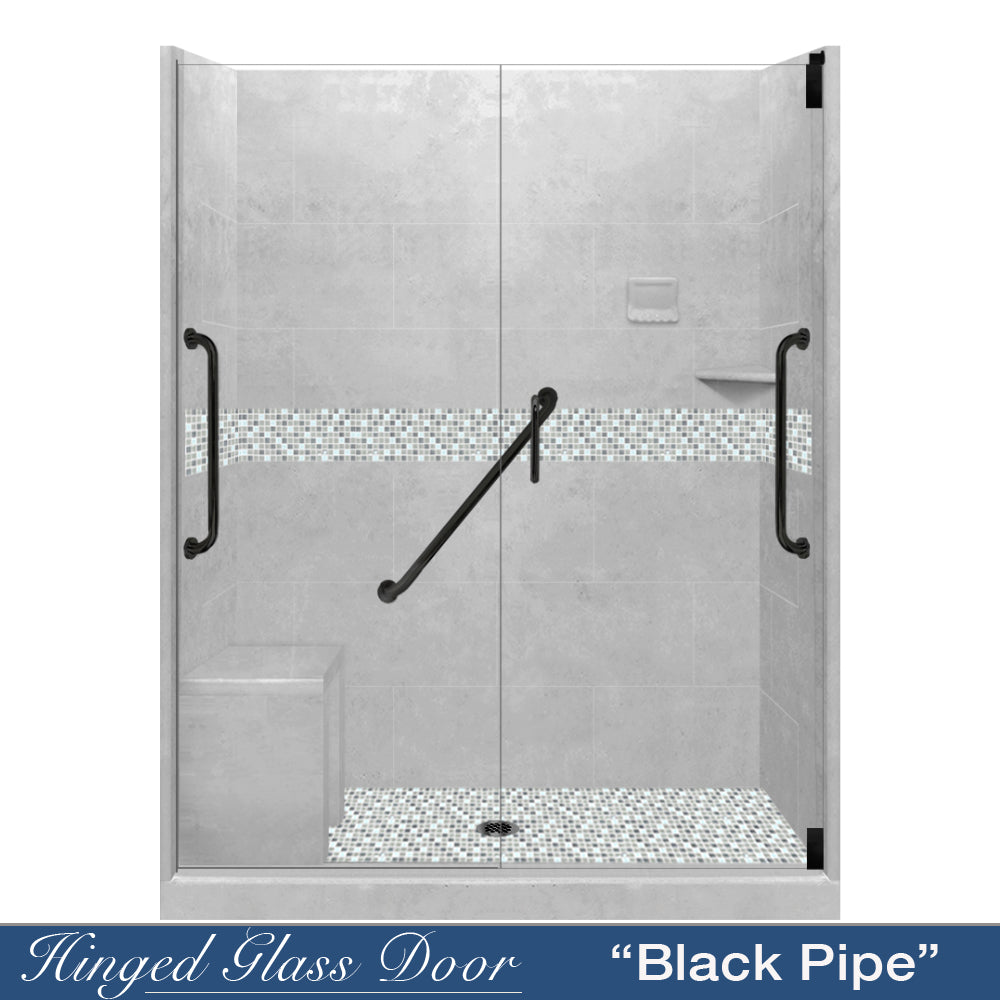 Freedom Standard Portland Cement Del Mar Mosaic Wet Cement 60" Alcove Shower Kit  testing shower - American Bath Factory