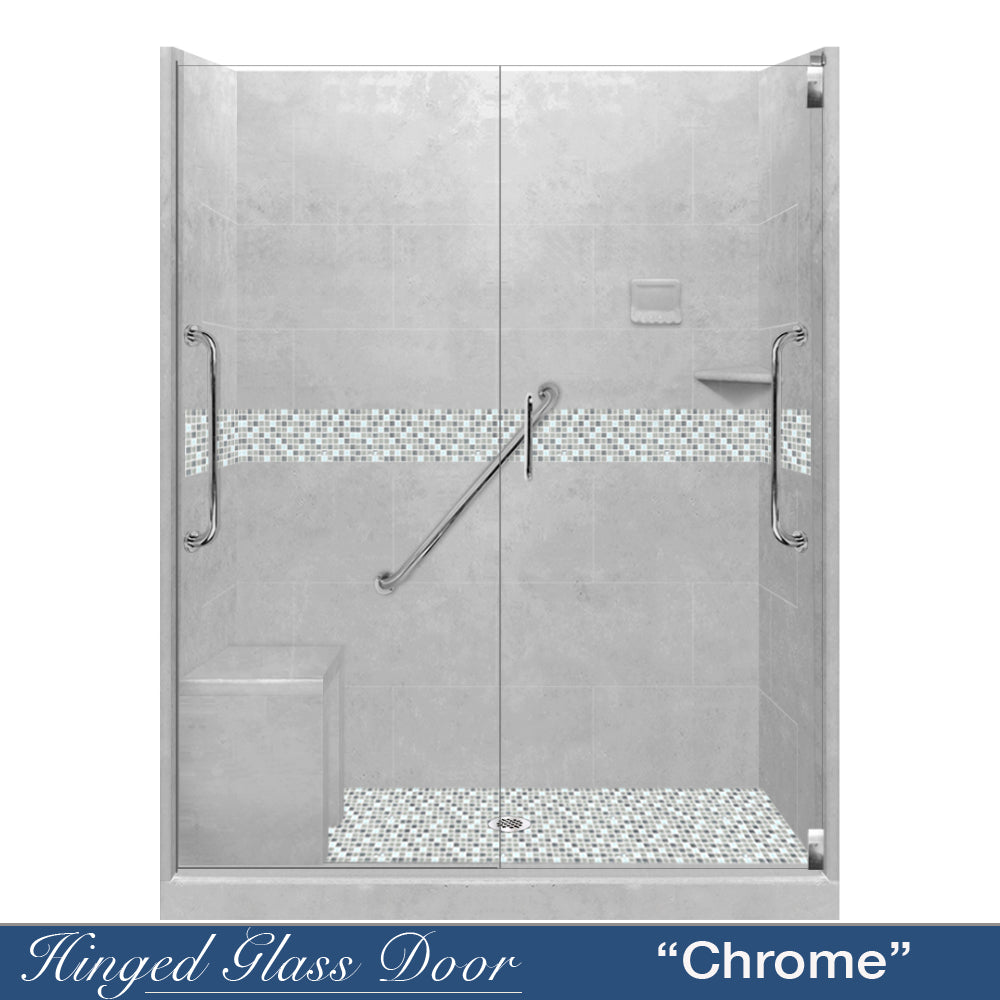 Freedom Standard Portland Cement Del Mar Mosaic Wet Cement 60" Alcove Shower Kit  testing shower - American Bath Factory