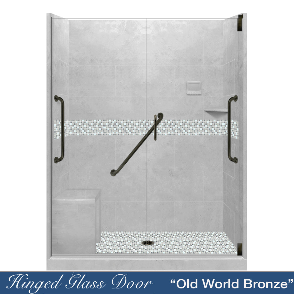 Freedom Standard Portland Cement Del Mar Mosaic Wet Cement 60" Alcove Shower Kit  testing shower - American Bath Factory