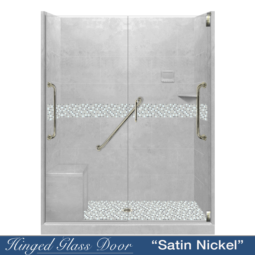 Freedom Standard Portland Cement Del Mar Mosaic Wet Cement 60" Alcove Shower Kit  testing shower - American Bath Factory