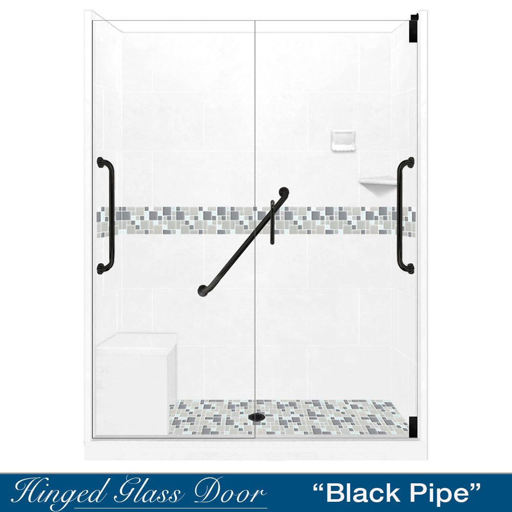 Freedom Standard Del Mar Mosaic Natural Buff 60" Alcove Shower Kit  testing shower - American Bath Factory