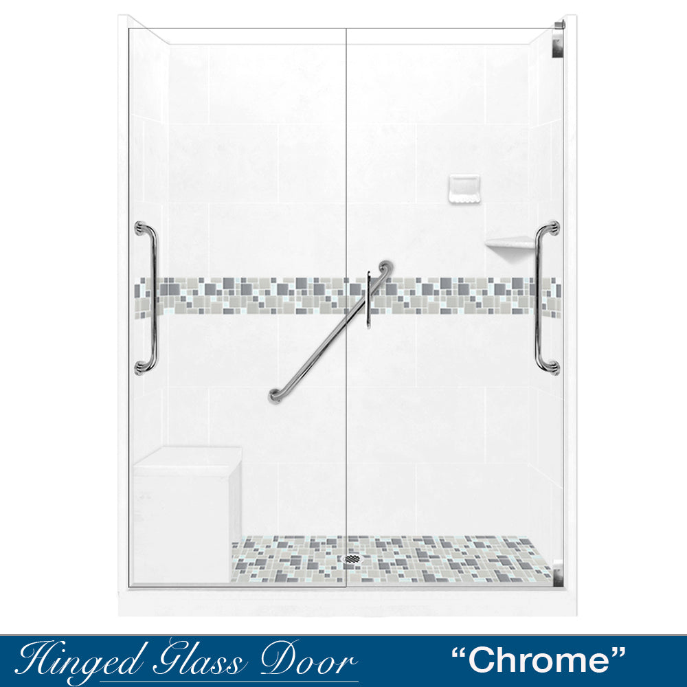 Freedom Standard Del Mar Mosaic Natural Buff 60" Alcove Shower Kit  testing shower - American Bath Factory