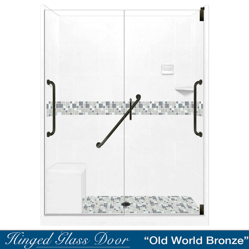 Freedom Standard Del Mar Mosaic Natural Buff 60" Alcove Shower Kit  testing shower - American Bath Factory