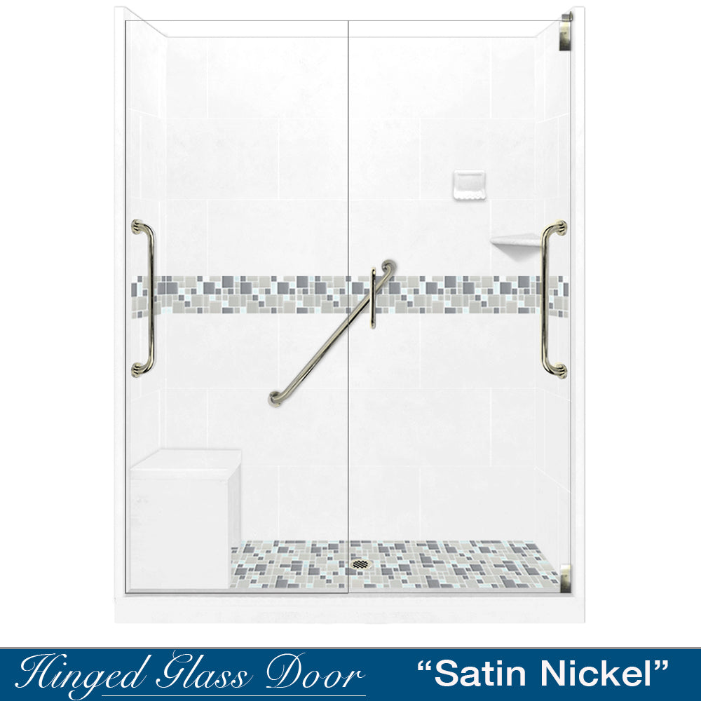 Freedom Standard Del Mar Mosaic Natural Buff 60" Alcove Shower Kit  testing shower - American Bath Factory