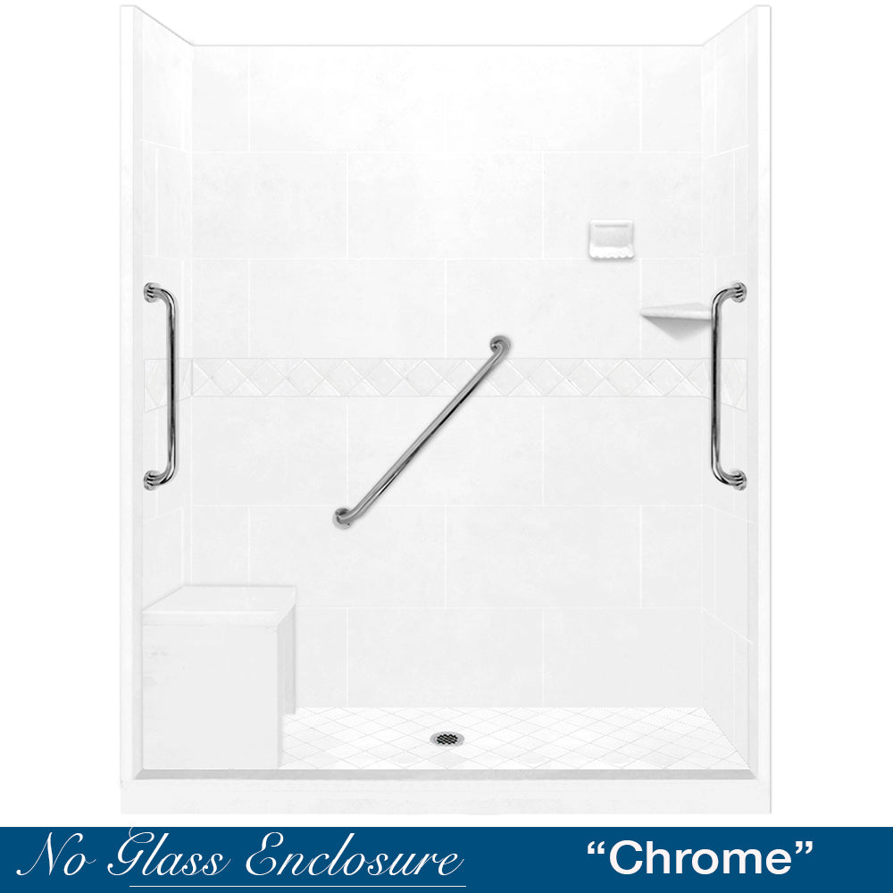 Freedom 60" Alcove Natural Buff Sistine Stone & Diamond Stone Accent ("DIY Shower Remodel Kit")