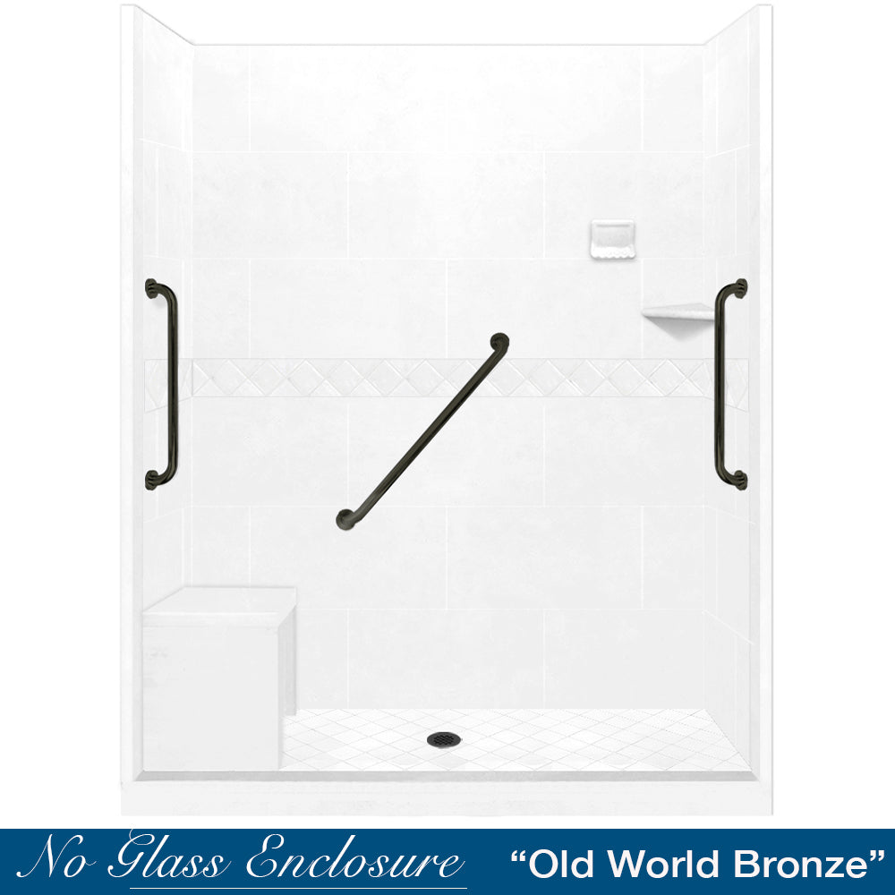 Freedom 60" Alcove Natural Buff Sistine Stone & Diamond Stone Accent ("DIY Shower Remodel Kit")