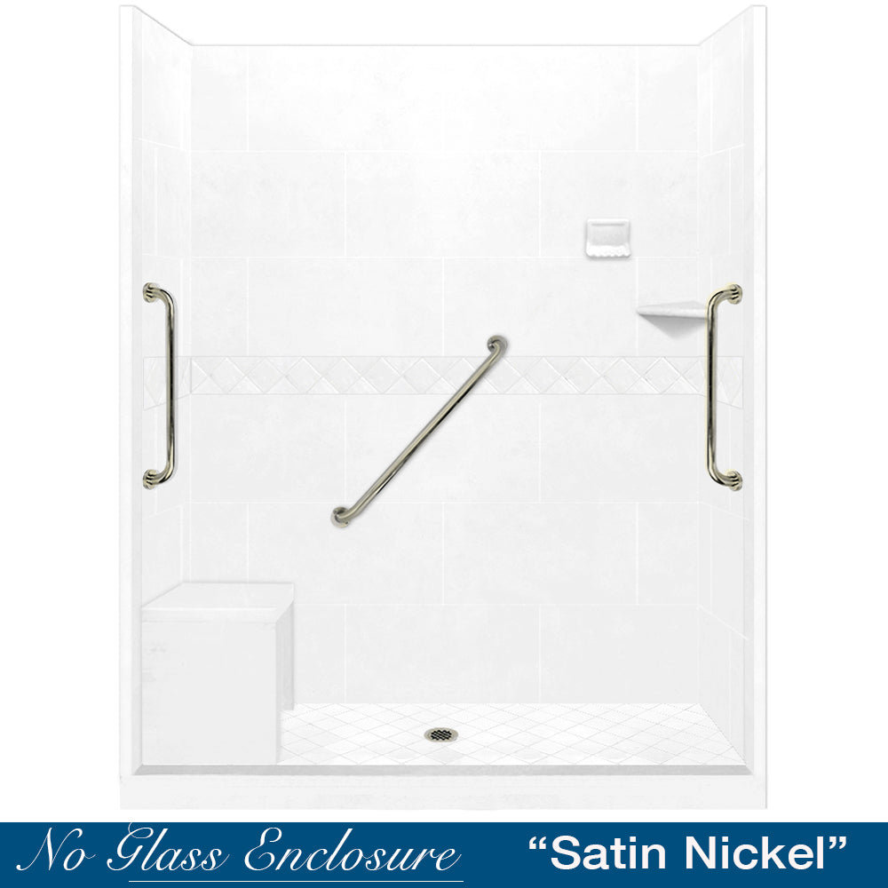 Freedom 60" Alcove Natural Buff Sistine Stone & Diamond Stone Accent ("DIY Shower Remodel Kit")